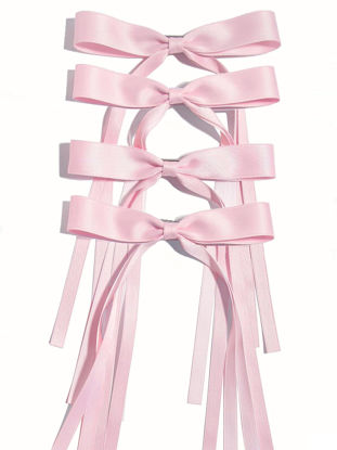 Picture of Ayesha Pink Hair Bows Clips Pink Coquette Bow Hair Ribbon Bowknot with Long Tail Pink Bows Barrettes Hair Accessories for Women Girls 4PCS