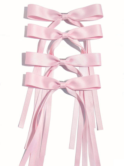 Picture of Ayesha Pink Hair Bows Clips Pink Coquette Bow Hair Ribbon Bowknot with Long Tail Pink Bows Barrettes Hair Accessories for Women Girls 4PCS