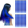 Picture of KGBFASS 16Pcs Blue Clip in Colored Hair Extensions 22inch Long Straight Party Highlights Colorful Hair Extension One Color Clip on Hairpieces for Women Girls