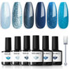 Picture of modelones Gel Nail Polish Set 6 Colors Blue Glitter Galaxy Dark Blue 9D Cat Eye Gel Nail Polish with Magnet Light Blue White Shimmer Pearl Soak Off Led Nail Art DIY Salon Gift For Women