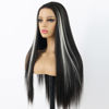 Picture of ANDRIA Lace Front Wigs Straight Hair Glueless Synthetic Long Silk Natural Wig Heat Resistant Fiber Black and White Skunk Stripe Colorful With Baby For Women 24 Inches