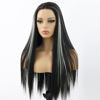 Picture of ANDRIA Lace Front Wigs Straight Hair Glueless Synthetic Long Silk Natural Wig Heat Resistant Fiber Black and White Skunk Stripe Colorful With Baby For Women 24 Inches