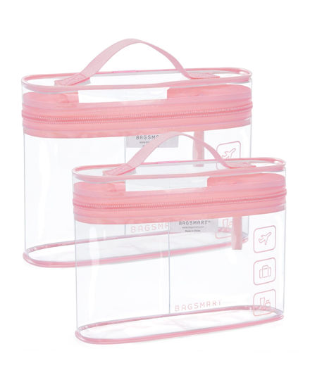 Picture of BAGSMART TSA Approved Toiletry Bag, 2 Pack Clear Makeup Cosmetic Bag Organizer, Quart Size Travel Bag for Toiletries, Carry-on Travel Accessories Essentials, Pink-2pcs