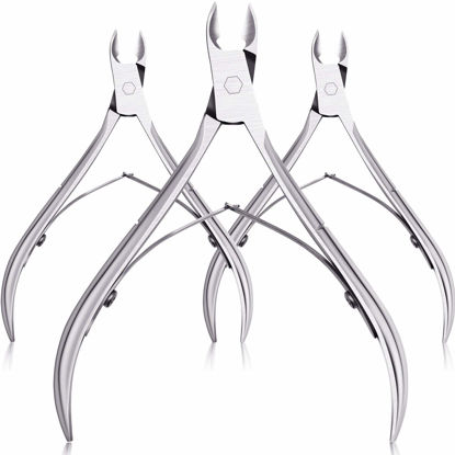 Picture of Mudder 3 Packs Cuticle Nippers Cutter Tool Stainless Steel Nail Cuticle Trimmer Remover with Pointed Blade Scissors Pedicure Manicure Tool for Fingernails Nails Care and Toenails(Silver)