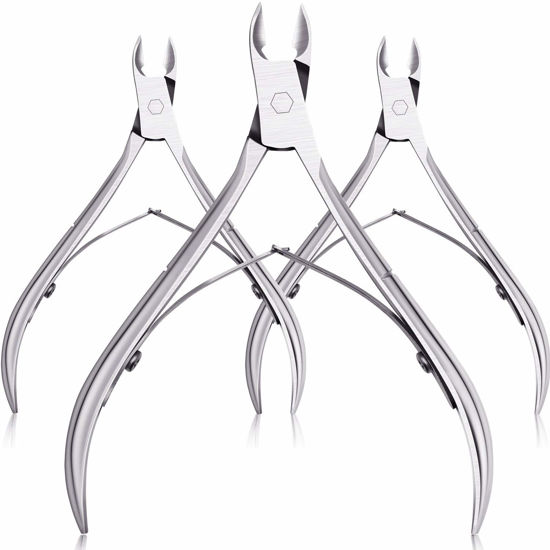 Picture of Mudder 3 Packs Cuticle Nippers Cutter Tool Stainless Steel Nail Cuticle Trimmer Remover with Pointed Blade Scissors Pedicure Manicure Tool for Fingernails Nails Care and Toenails(Silver)