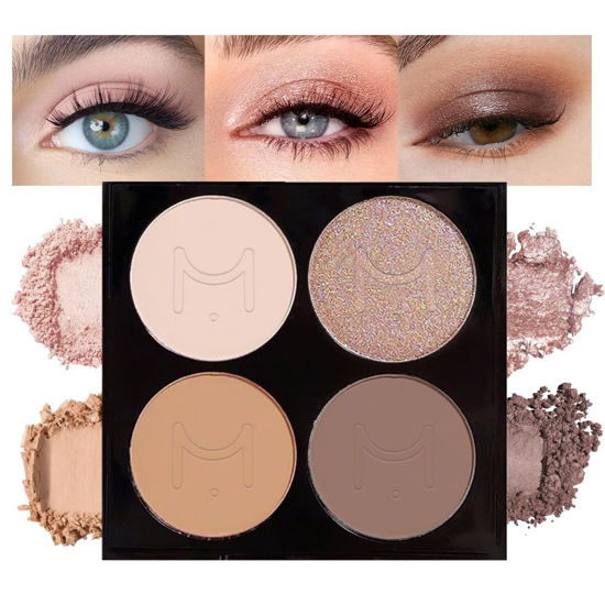 Picture of Eyeshadow Quads, Blendable Matte, 4 Bright Nude Champagne Gold Light Dark Brown Eyeshadow, Metallic and Shimmer Finishes, Velvety Pigmented Creamy Formula, Quad Eye Shadow Palette A Built-In Mirror