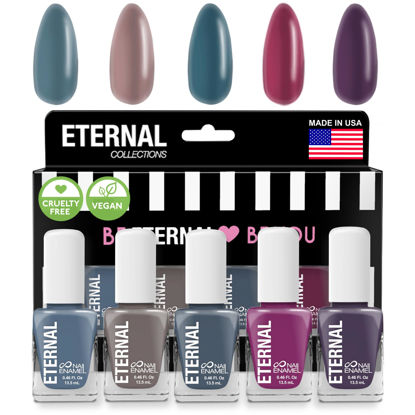 Picture of Eternal Blue Nail Polish Set for Women (DARK ELEGANT) - Brown Nail Polish Set for Girls - Pink Nail Polish Quick Dry & Long Lasting for Home DIY Manicure & Pedicure - Made in USA, 13.5mL (Set of 5)