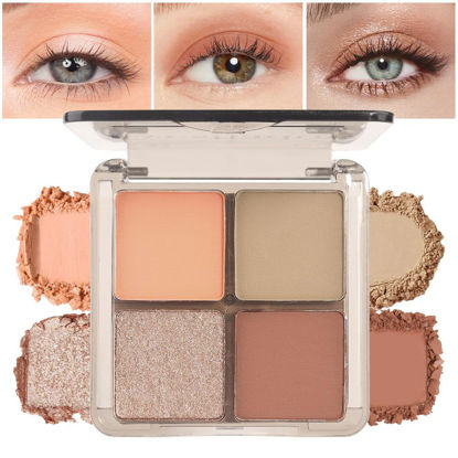 Picture of Eyeshadow Quads Blendable Glitter Matte Eyeshadow Palette, Orange Khaki Nude Champagne Gold Sparkly Four Eyeshadow Palette Makeup,Everyday Nature Long-Lasting Waterproof Women Girls Eye Shadow 3#