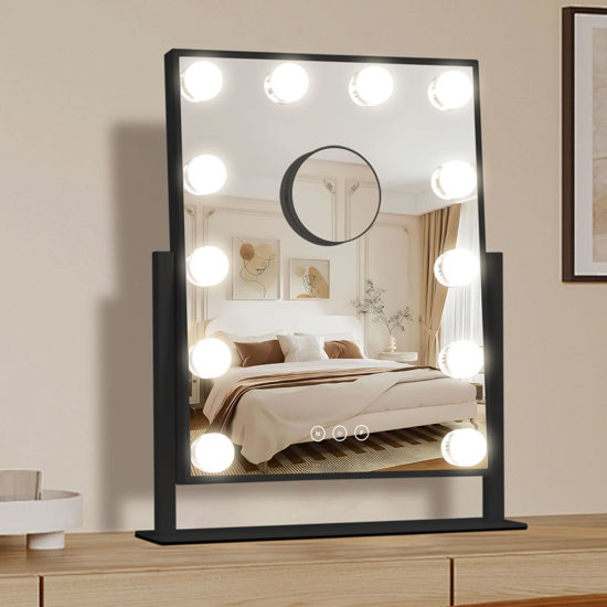 Picture of NUSVAN Vanity Mirror with Lights,Makeup Mirror with Lights,3 Color Lighting Modes Detachable 10X Magnification Mirror Touch Control,360°Rotation,White