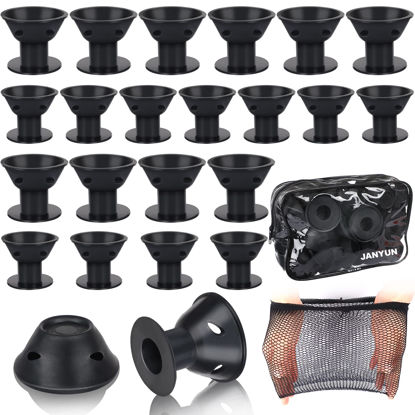 Picture of JANYUN 40 Pcs Black Magic Silicone Hair Rollers Include 20pcs Large Sleeping Curlers and 20pcs Small Silicone Hair Curlers (Pure Black)