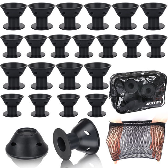 Picture of JANYUN 40 Pcs Black Magic Silicone Hair Rollers Include 20pcs Large Sleeping Curlers and 20pcs Small Silicone Hair Curlers (Pure Black)
