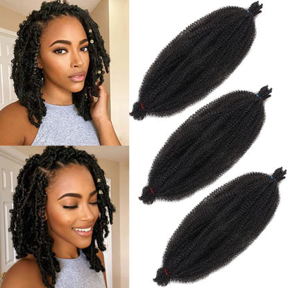 Picture of 16 Inch Springy Afro Twist Hair 3 Packs Pre Fluffed Spring Twist Hair For Nu Locs Afro Twist Hair Natural Black Marley Twist Crochet Curly Braiding Hair Soft Synthetic Extensions (16 Inch 3Pcs, 1B#)