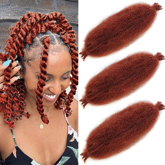Picture of Pre Separated Springy Afro Twist Hair 16 Inch 3 Packs Ginger Pre Fluffed Spring Twist Hair For Distressed Soft Locs Afro Twist Hair Natural Marley Twist Braiding Hair Extensions (16 Inch 3Pcs, 350#)