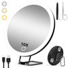 Picture of 10x Magnifying Mirror with Light, Large 6" Rechargeable 3 Color Modes Dimming Lighted 10x Magnified Mirror with Light, Travel High Magnification 10x Magnifying Mirror with Suction Cups & Table Stand