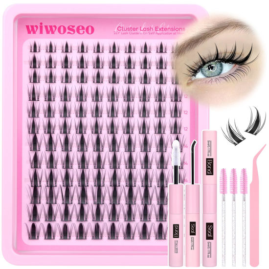 Picture of wiwoseo Manga Lash Clusters Kit Fairy Eyelash Extension Kit Anime Cluster Eyelash Extensions D Curl Lashes Clusters Spike Individual Lashes Natural Look with Lash Bond and Seal Waterproof (8-16MM)
