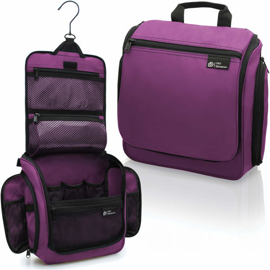 Picture of D&D Hanging Travel Toiletry Bag for Men and Women - Cosmetics, Makeup and Toiletries Organizer Kit with 10 Compartments, YKK Zippers, XXL Metal Swivel Hook, Water-Resistant Nylon