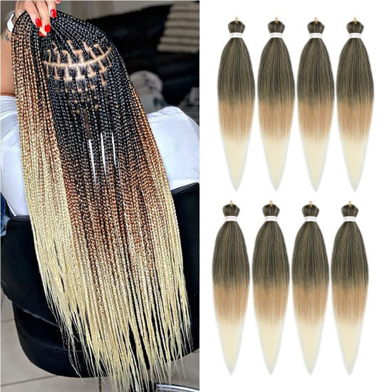 Picture of ShowCoco Braiding Hair Pre Stretched 32 Inches -8 Packs Itch Free Synthetic Fiber Crochet Twist Braids Yaki texture Braiding Hair Extensions (32inch,1B/27/613#)