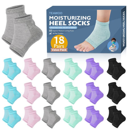 Picture of TEAWOO 18 Pairs Moisturizing Heel Socks for Cracked Heel Treatment, Foot Care Toeless Socks to Soften and Hydrate Dry Cracked Feet Heels, Cracked Heel Repair Socks, Gel Socks for Dry Cracked Feet