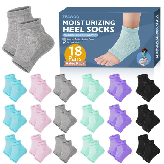 Picture of TEAWOO 18 Pairs Moisturizing Heel Socks for Cracked Heel Treatment, Foot Care Toeless Socks to Soften and Hydrate Dry Cracked Feet Heels, Cracked Heel Repair Socks, Gel Socks for Dry Cracked Feet