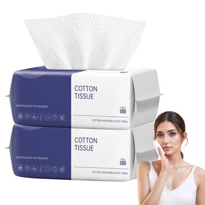 Picture of Disposable Face Towel, 200 Count Face Clean Towels, for Washing Soft Cotton Dry Wipes Facial Cloths Towelettes for Washing and Drying, Facial Tissue for Cleansing, Skincare and Makeup Remover