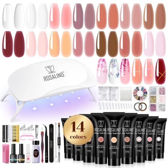 Picture of ROSALIND Poly Nail Gel Kit -14 Colors +72 Nail Art Accessories kit Clear Nude Poly Nails Gel Kit Starter Kit with Mini UV Lamp Slip Solution Basic Poly Nail Gel Nail Kit for Beginners with Everything