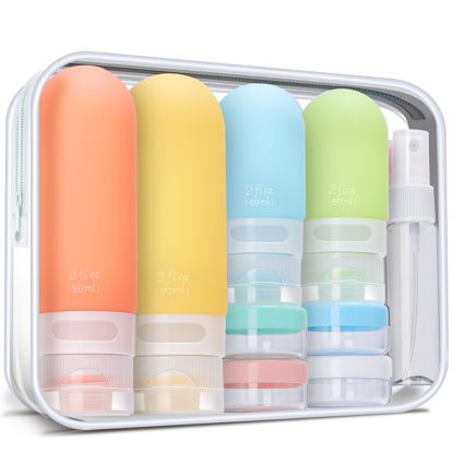 Picture of yahaa 18 Pcs Travel Size Toiletries Set,Leak Proof Squeezable Silicone Travel Bottles for Shampoo and Conditioner,TSA Approved Travel Essentials Accessories,White Pack