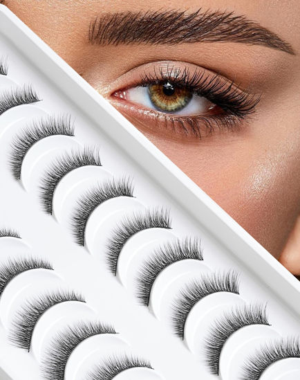 Picture of Natural Lashes Short Lashes Natural Eyelashes Natural Look False Eyelashes Wispy Lashes for Samll Eyes Fake Eyelashes 10 Pairs 10mm Bluebell