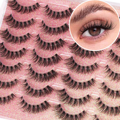 Picture of False Lashes Clear Band Faux Mink Lashes Fluffy Wispy Eyelashes Cat Eye 16mm Natural D Curl Lashes Cat Eye Strip Eyelashes Pack by Kiromiro, 14 Pairs