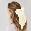 Picture of Big Beige Silky Satin Hair Bows with Long Tail Ribbon Barrettes for Women and Girls - Cute Coquette Hair Clips