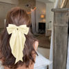 Picture of Big Beige Silky Satin Hair Bows with Long Tail Ribbon Barrettes for Women and Girls - Cute Coquette Hair Clips