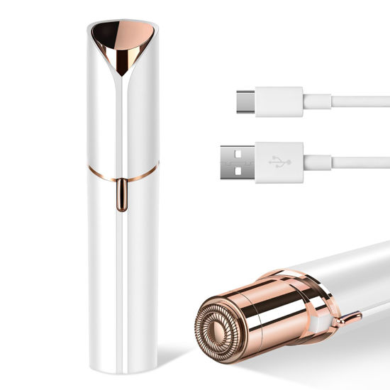 Picture of Facial Hair Remover for Women- as Seen on TV Painless Face Shaver -Mini Hair Remover, Electric Razor Shaver Portable Bikini Epilator for Lips, Chin, Armpit, Peach Fuzz, Fingers, Neck, Cheek (White