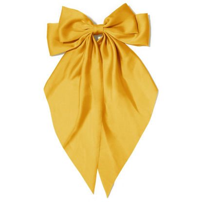 Picture of Kivzex Hair Clip - Big Hair Bow in Yellow Satin with Long Tail - Cute Hair Ribbon for Women and Girls - French Hair Barrettes for Any Occasion