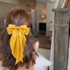 Picture of Kivzex Hair Clip - Big Hair Bow in Yellow Satin with Long Tail - Cute Hair Ribbon for Women and Girls - French Hair Barrettes for Any Occasion