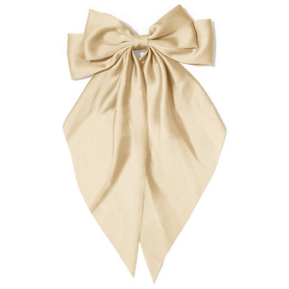 Picture of Large Hair Bows for Women Khaki Silky Satin Hair Bow Hair Clips Long Tail French Hair Ribbon Coquette Bows Hair Accessories for Girls