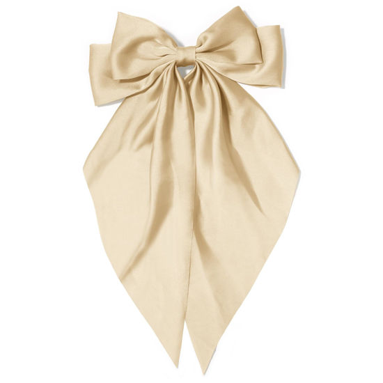 Picture of Large Hair Bows for Women Khaki Silky Satin Hair Bow Hair Clips Long Tail French Hair Ribbon Coquette Bows Hair Accessories for Girls