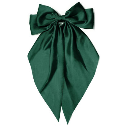 Picture of Large Hair Bows for Women Blackish Green Silky Satin Hair Bow Hair Clips Long Tail French Hair Ribbon Coquette Bows Hair Accessories for Girls