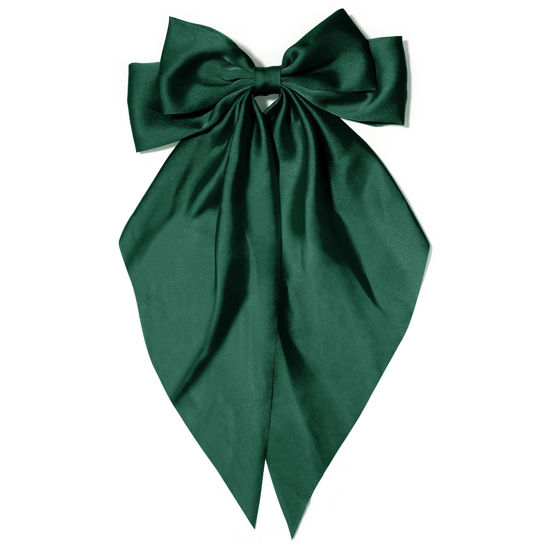 Picture of Large Hair Bows for Women Blackish Green Silky Satin Hair Bow Hair Clips Long Tail French Hair Ribbon Coquette Bows Hair Accessories for Girls