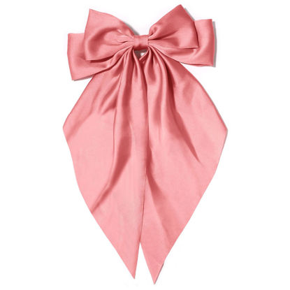 Picture of Big Watermelon Red Silky Satin Hair Bows for Women - Long Tail Cute Ribbon Coquette Hair Clips and Barrettes for Girls