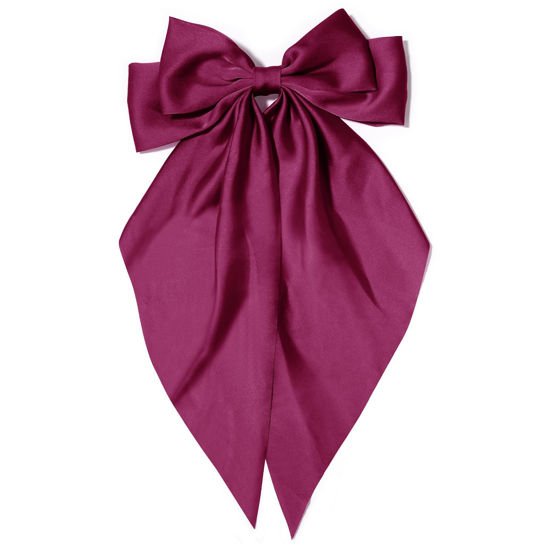 Picture of Large Hair Bows for Women Purple Red Silky Satin Hair Bow Hair Clips Long Tail French Hair Ribbon Coquette Bows Hair Accessories for Girls