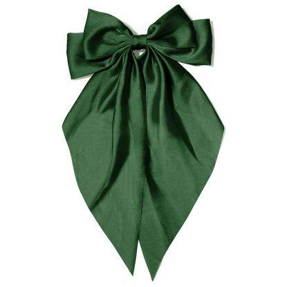 Picture of Large Hair Bows for Grass Green Women Silky Satin Hair Bow Hair Clips Long Tail French Hair Ribbon Coquette Bows Hair Accessories for Girls
