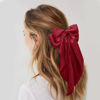 Picture of Big Silky Satin Hair Bows for Women: Wine Red Long Tail Cute Ribbon Coquette Barrettes for Girls