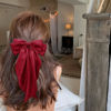 Picture of Big Silky Satin Hair Bows for Women: Wine Red Long Tail Cute Ribbon Coquette Barrettes for Girls