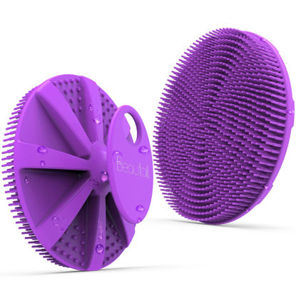 Picture of Silicone Body Scrubber Shower Bath Brush, More Hygienic Than Traditional Loofah, Lather Nicely, Long Lasting, Gentle Exfoliating for Women Men Baby Sensitive Skin, 1 Pack, Purple