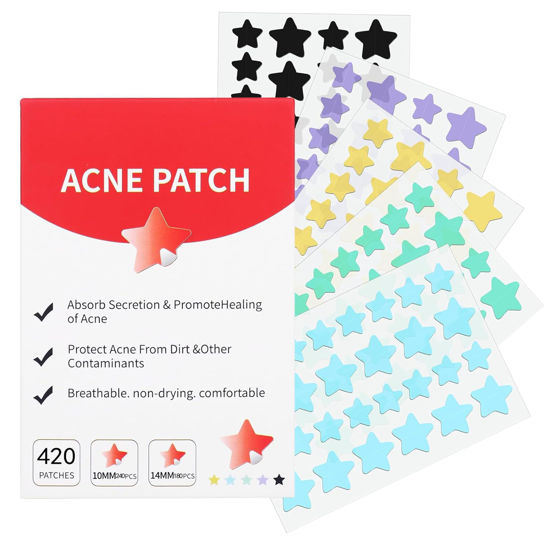 Picture of Pimple Patches for Face, Cute Star Zit Covers, Stars Hydrocolloid Acne Patch, For Sensitive Skin, with Tea Tree, Salicylic Acid & Cica Oil (10mm&12mm) 420 Count