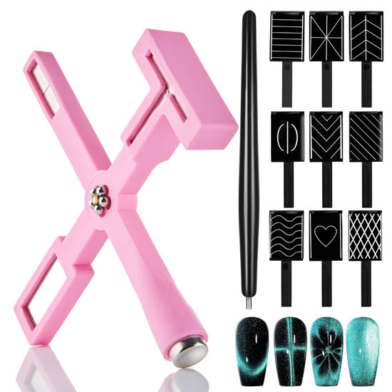 Picture of 11Pcs Cat Eye Gel Nail Polish Tools Set- Cat Eye Magnet for Nails and Magnetic Nail Polish, 5 in 1 Multifunction Nail Magnet 9Pcs Stripe Magnet Plates Magnet Pen for 3D Nail Art Nail Salon or DIY