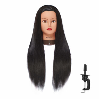 Picture of Hairingrid 26"-28" Mannequin Head Hair Styling Training Head Manikin Cosmetology Doll Head Synthetic Fiber Hair and Free Clamp Holder (Black-)
