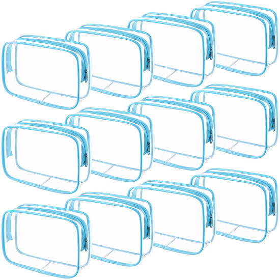 Picture of Weewooday 12 Pieces Clear Cosmetics Bag PVC Zippered Clear Toiletry Carry Pouch Cosmetic Makeup Bag Waterproof Makeup Vinyl Plastic Organizer Case for Vacation Bathroom(Blue,Medium)