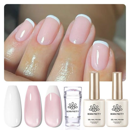 Picture of Born Pretty French Manicure Kit,Nail Stamper and 2Pcs Gel Nail Polish,Include Jelly Milky Pink White Colors for French Tip