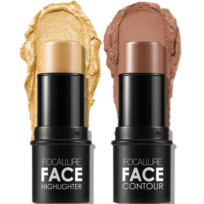 Picture of FOCALLURE 2 Pcs Mineral Cream Contour Stick,Moisturize Highlighter and Bronzer Pen,Non Stick Face Brightens & Shades Pencil,Long Lasting & Smooth Gliding Face Illuminator Makeup,Medium-warm