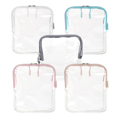 Picture of BORSALI TSA-Approved Quart-Sized Bag for Carry-On Travel - One (1) Quart Clear Toiletries, Cosmetic and 3-1-1 Liquids Toiletry Bag - 5 Pack Colors